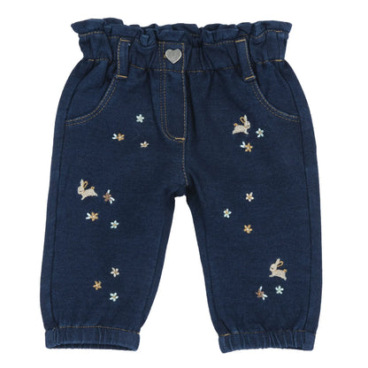 Girls Dark Blue Embroidered Jeans