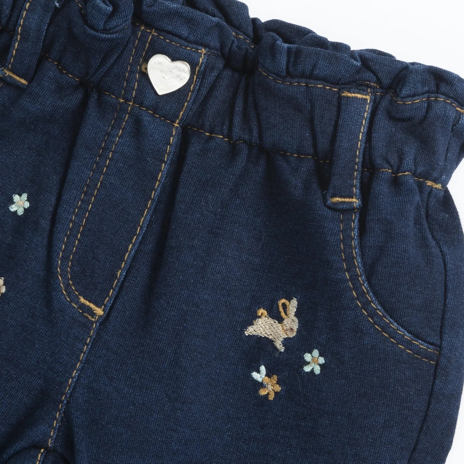 Girls Dark Blue Embroidered Jeans