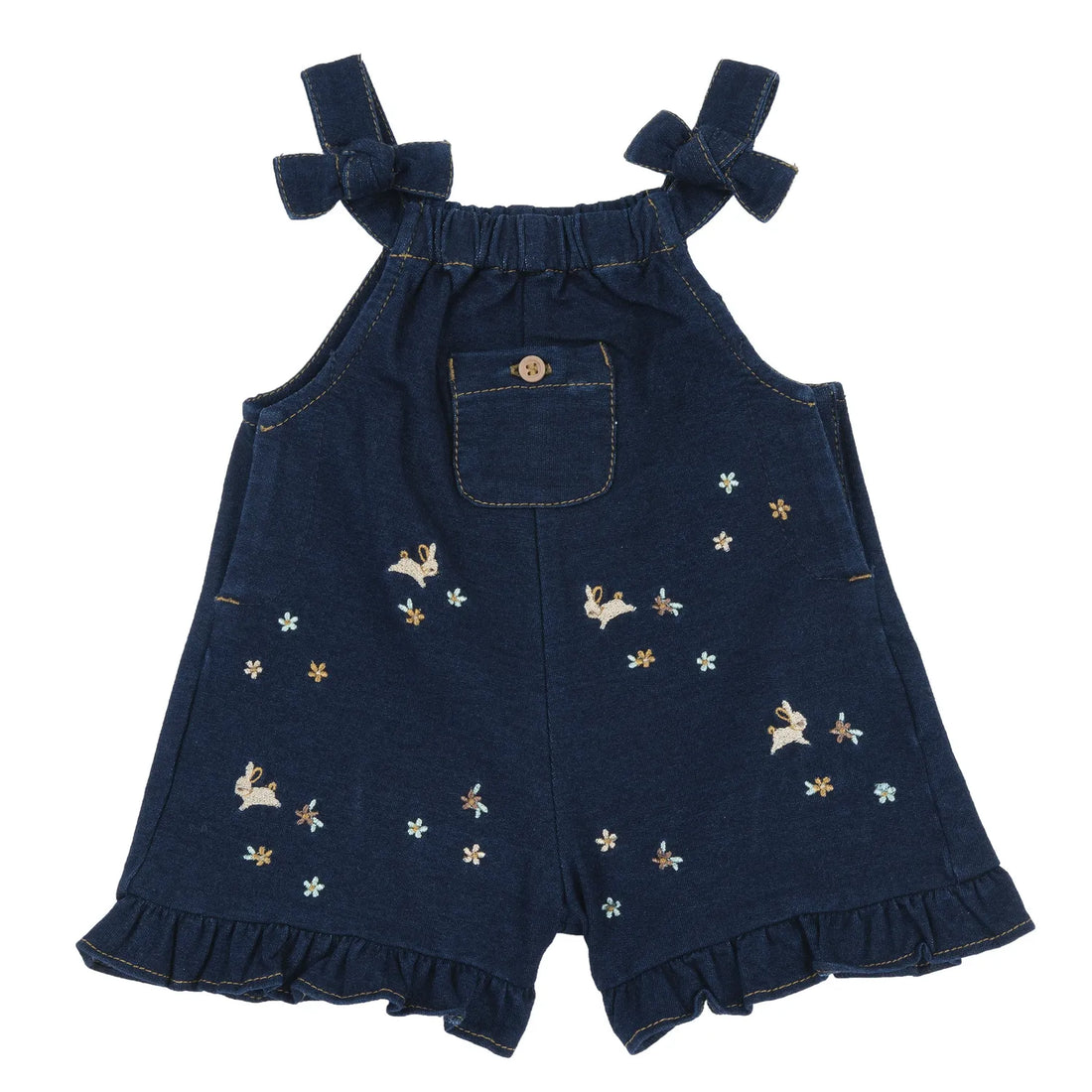 Girls Dark Blue Embroidered Long Dungaree