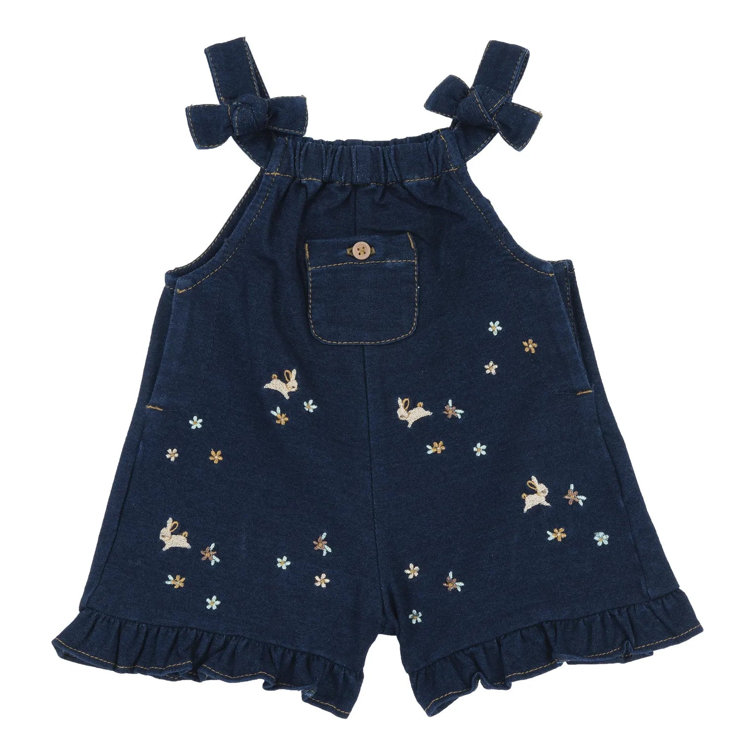 Girls Dark Blue Embroidered Long Dungaree