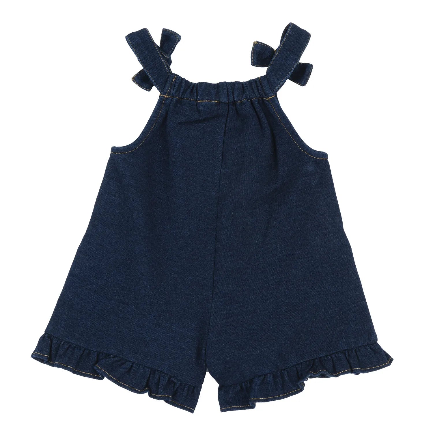 Girls Dark Blue Embroidered Long Dungaree