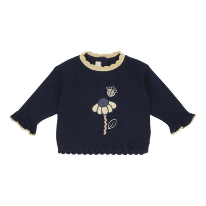 Girls Dark Blue Embroidered Pullover