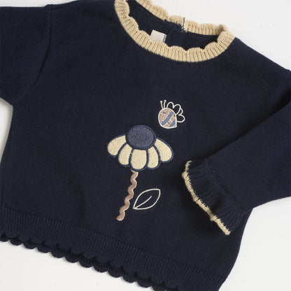 Girls Dark Blue Embroidered Pullover