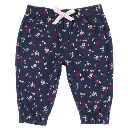 Girls Dark Blue Floral Printed Joggers