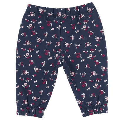 Girls Dark Blue Floral Printed Joggers