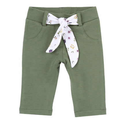 Girls Dark Green Self Design Trouser