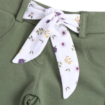 Girls Dark Green Self Design Trouser