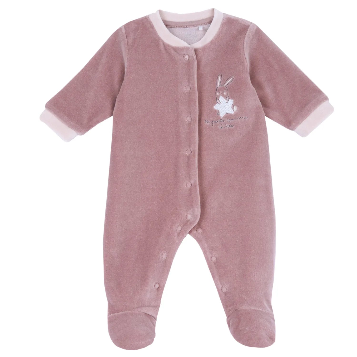 Girls Dark Pink Embroidered Front Opening Babysuit