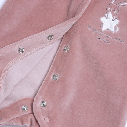 Girls Dark Pink Embroidered Front Opening Babysuit