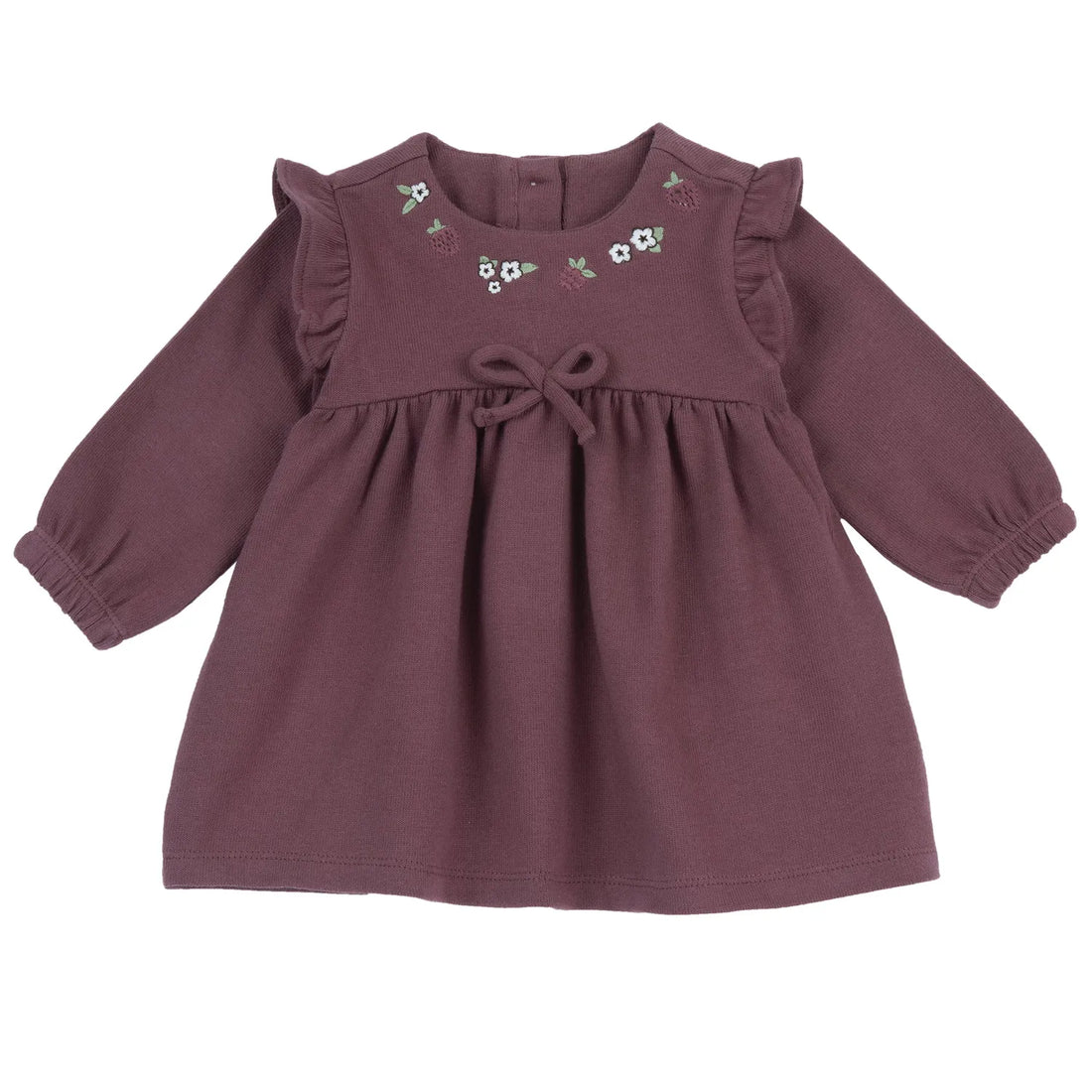 Girls Dark Pink Embroidered Long Sleeve Dress