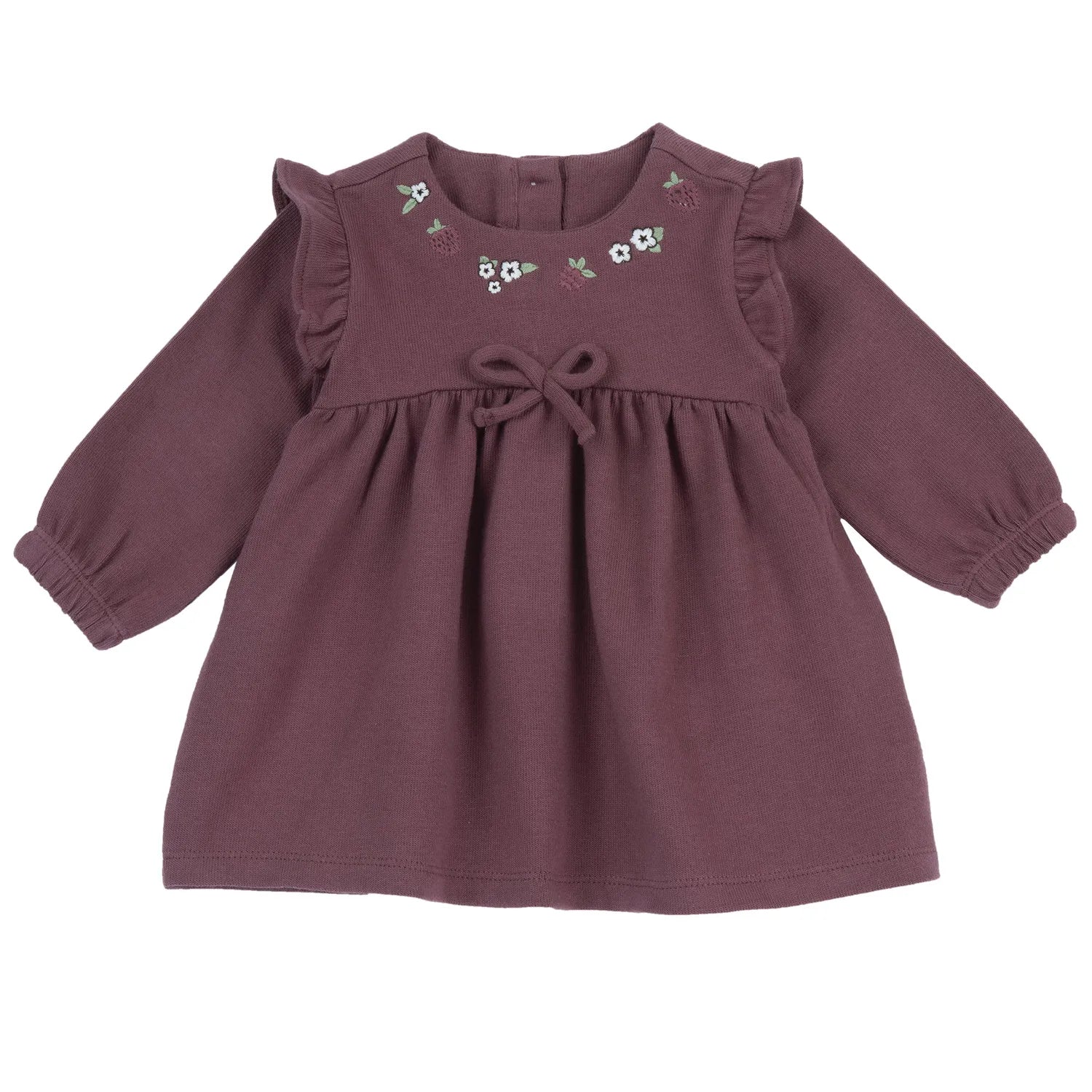 Girls Dark Pink Embroidered Long Sleeve Dress