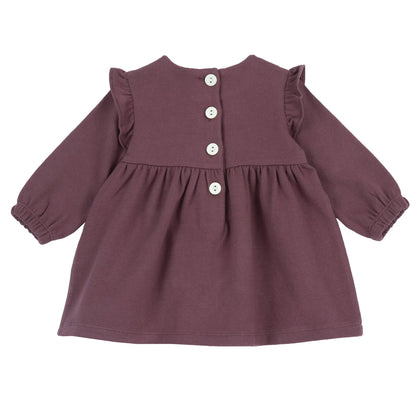 Girls Dark Pink Embroidered Long Sleeve Dress