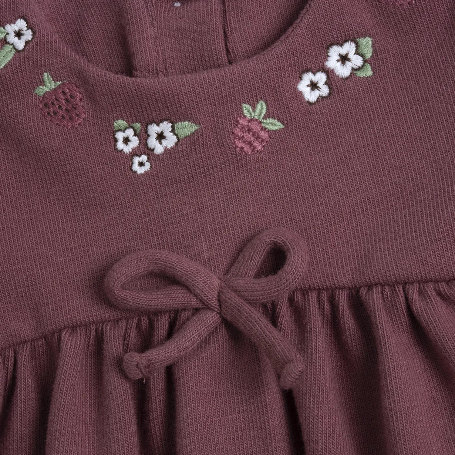 Girls Dark Pink Embroidered Long Sleeve Dress