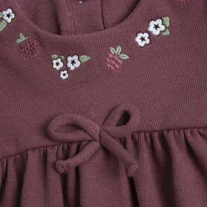 Girls Dark Pink Embroidered Long Sleeve Dress