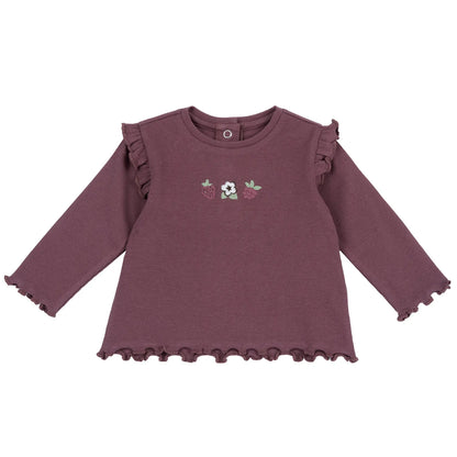 Girls Dark Pink Embroidered Long Sleeve Top