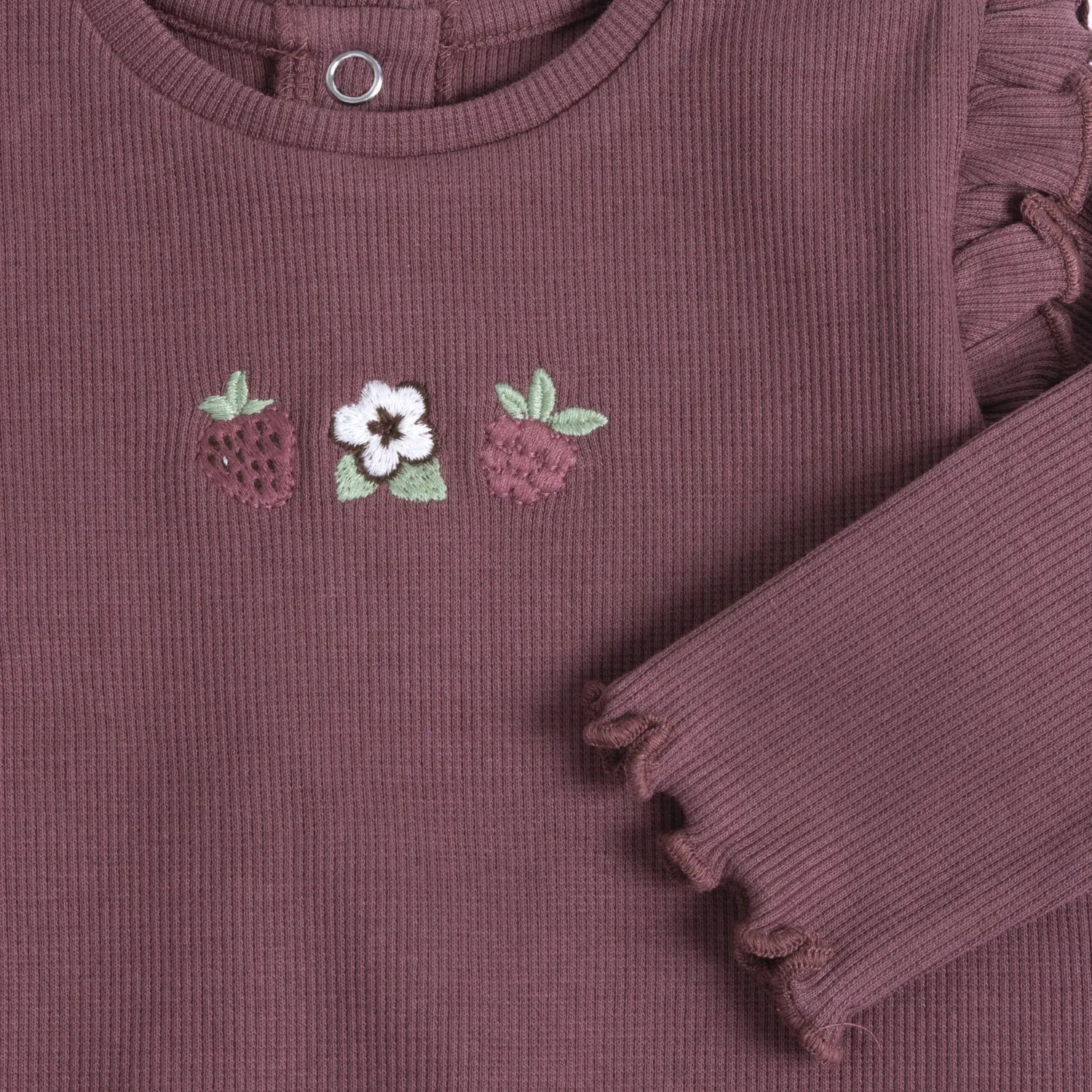 Girls Dark Pink Embroidered Long Sleeve Top