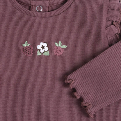 Girls Dark Pink Embroidered Long Sleeve Top