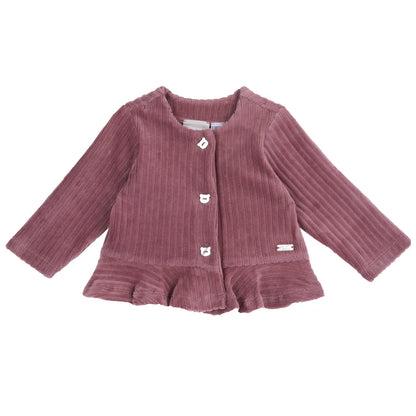 Girls Dark Pink Self Design Cardigan