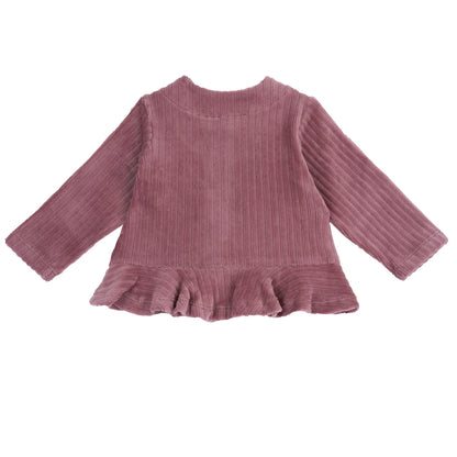 Girls Dark Pink Self Design Cardigan