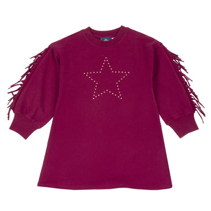 Girls Dark Pink Self Design Long Sleeve Dress