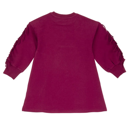 Girls Dark Pink Self Design Long Sleeve Dress
