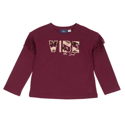 Girls Dark Pink Self Design Long Sleeve T-shirt