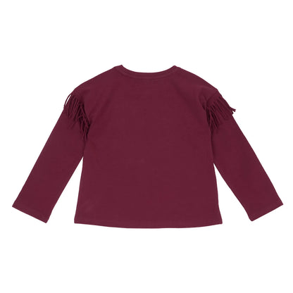 Girls Dark Pink Self Design Long Sleeve T-shirt