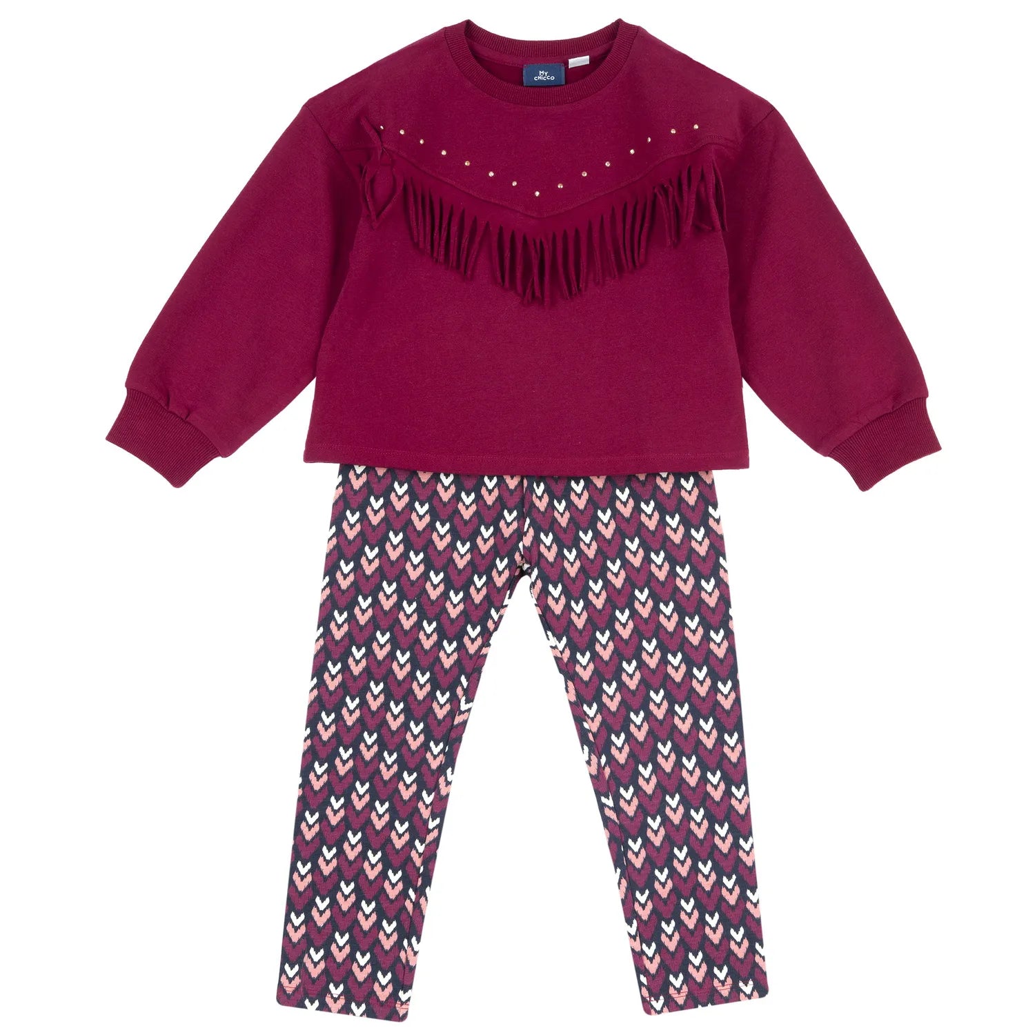 Girls Dark Pink Self Design Sweatshirt with Leggings