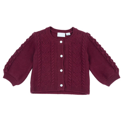 Girls Dark Red Self Design Cardigan