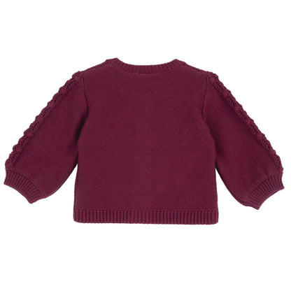 Girls Dark Red Self Design Cardigan