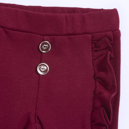 Girls Dark Red Self Design Trouser