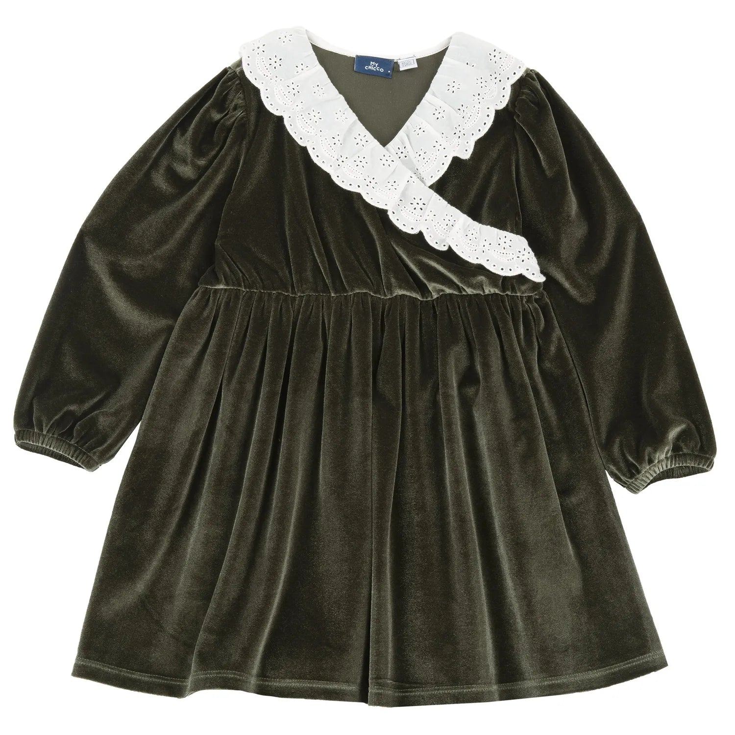 Girls Green Solid Velvet Dress