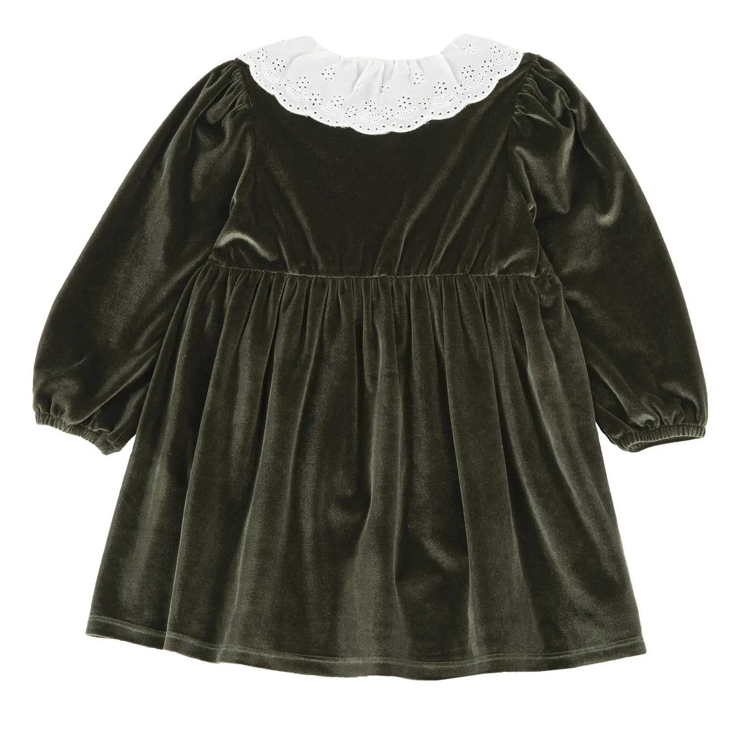 Girls Green Solid Velvet Dress