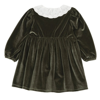 Girls Green Solid Velvet Dress