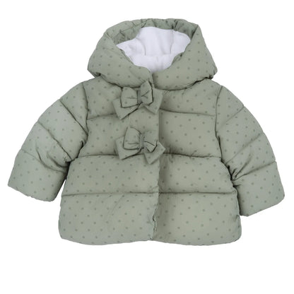 Girls Light Green Embellished Hooded Jacket