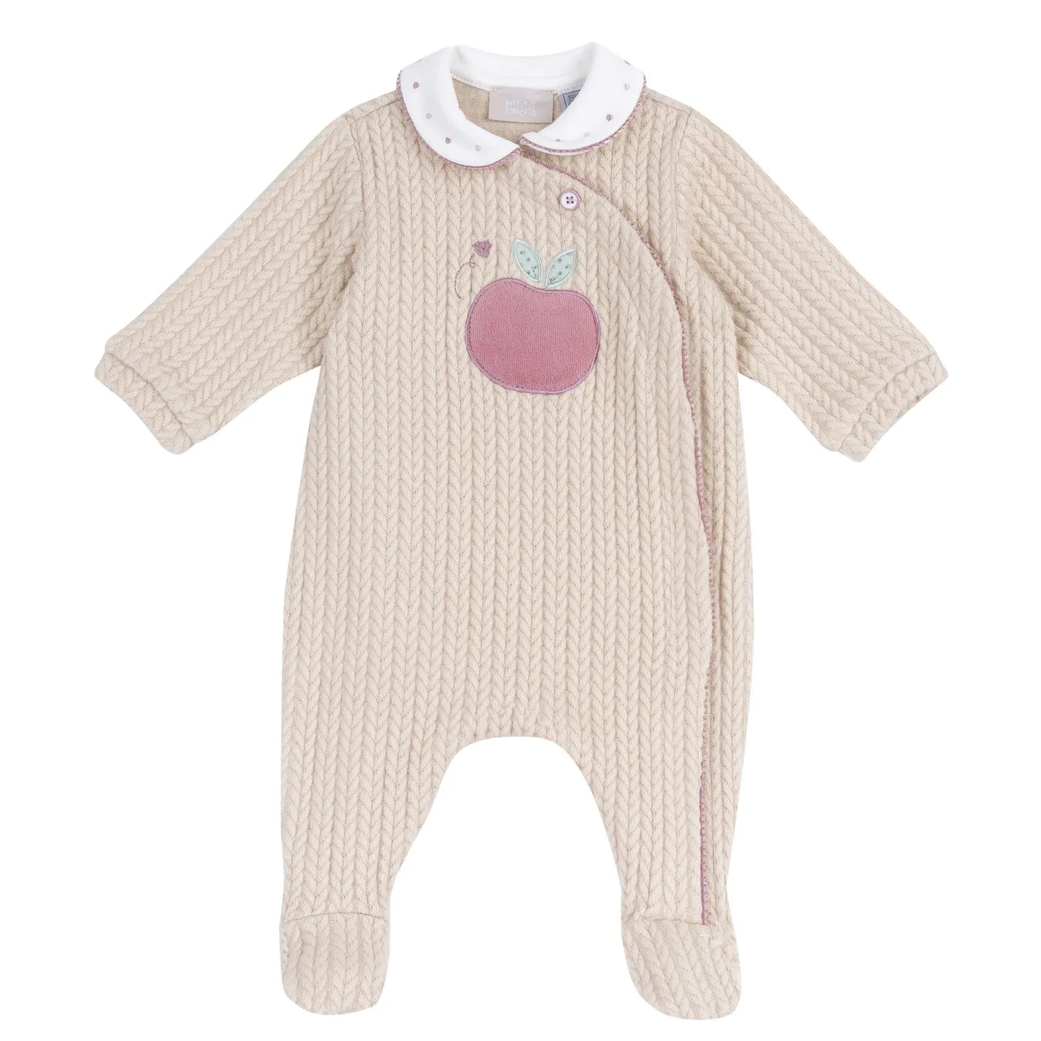 Girls Light Natural Applique Front Opening Babysuit
