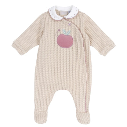 Girls Light Natural Applique Front Opening Babysuit