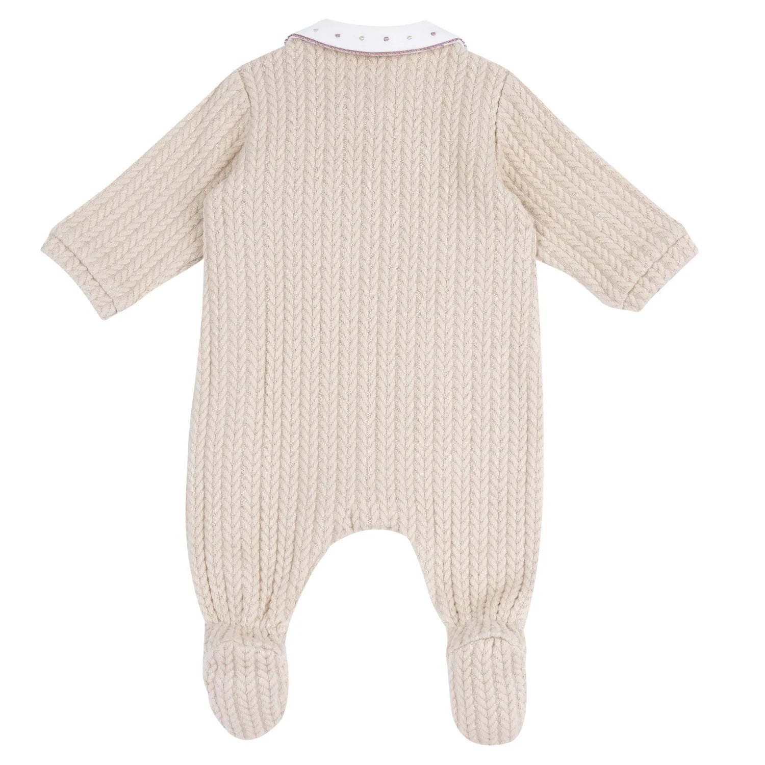 Girls Light Natural Applique Front Opening Babysuit