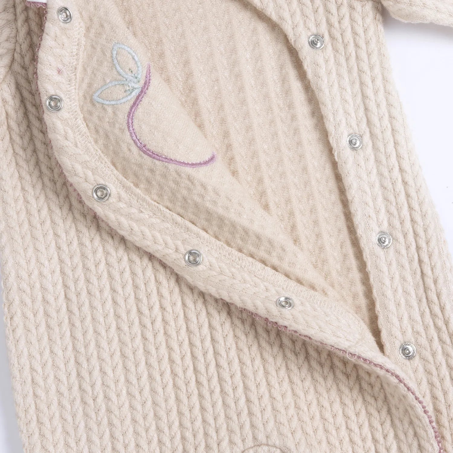 Girls Light Natural Applique Front Opening Babysuit