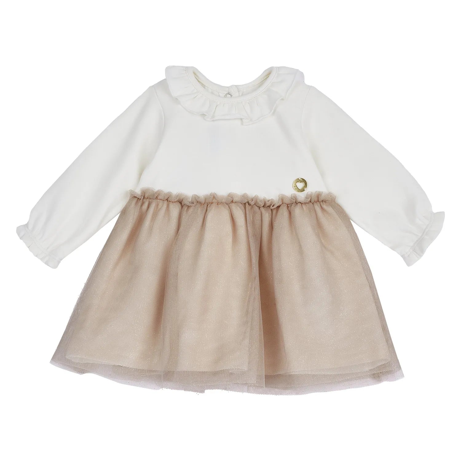 Girls Light Natural Colorblocked Long Sleeve Dress