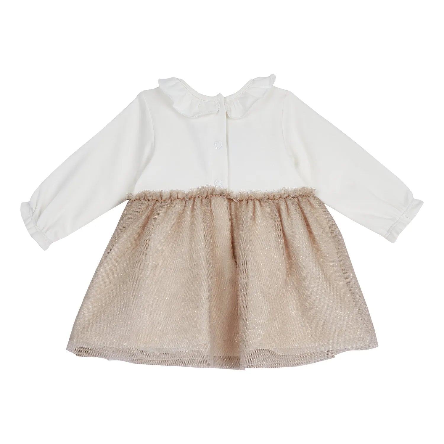 Girls Light Natural Colorblocked Long Sleeve Dress