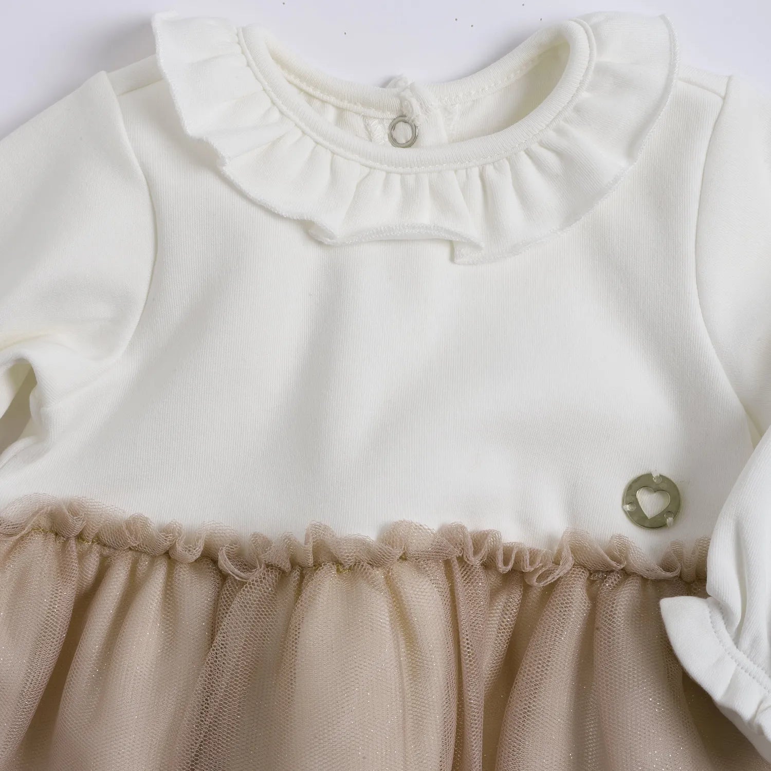 Girls Light Natural Colorblocked Long Sleeve Dress