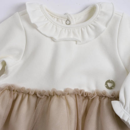 Girls Light Natural Colorblocked Long Sleeve Dress