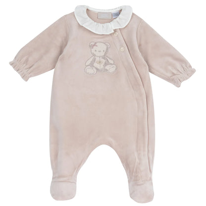 Girls Light Pink Embroidered Front Opening Babysuit