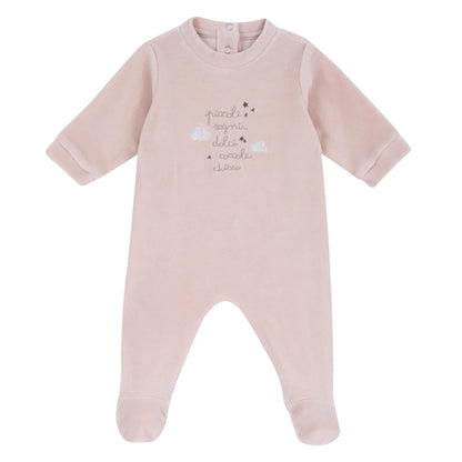 Girls Light Pink Embroidered Knitted Nappy Opening Babysuit