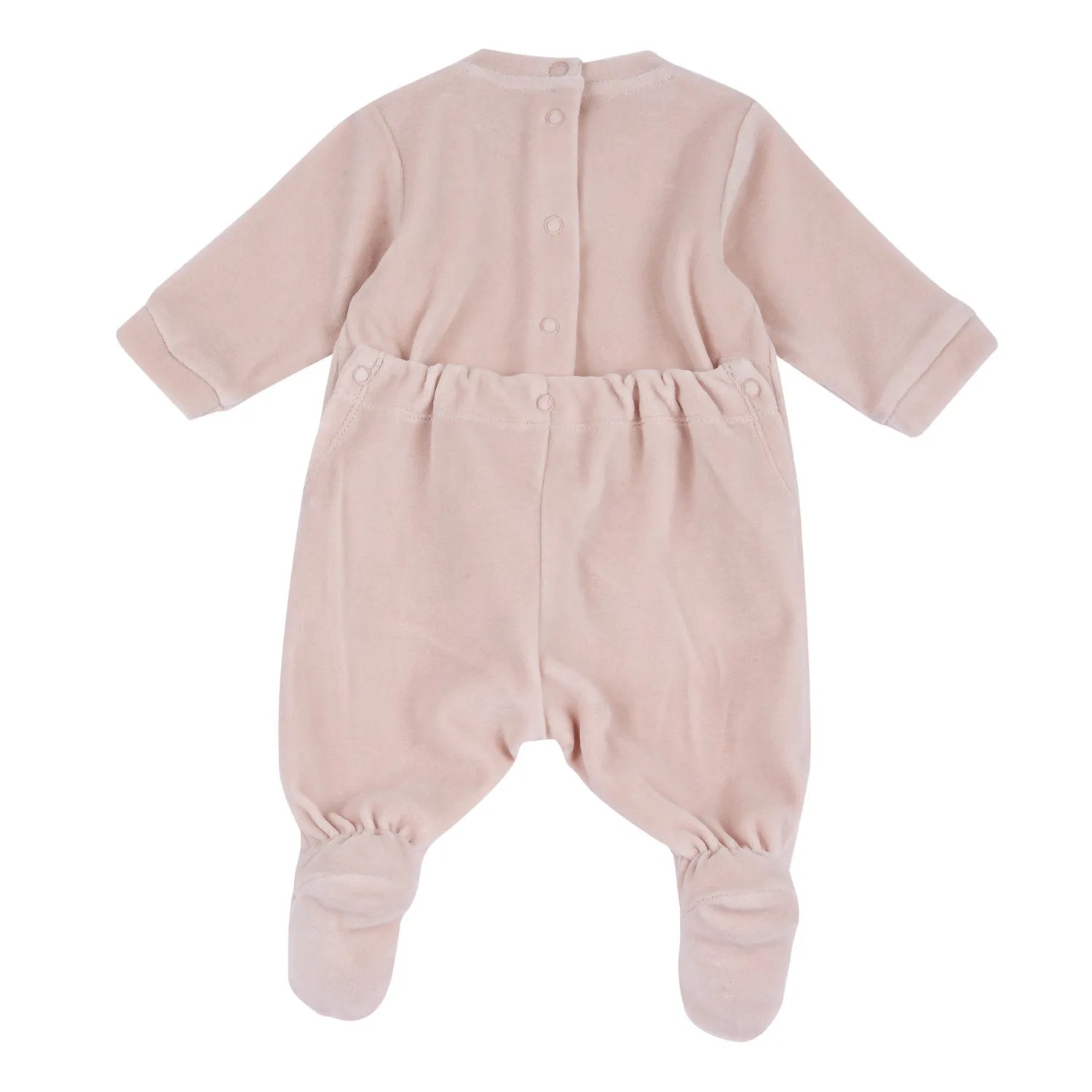 Girls Light Pink Embroidered Knitted Nappy Opening Babysuit