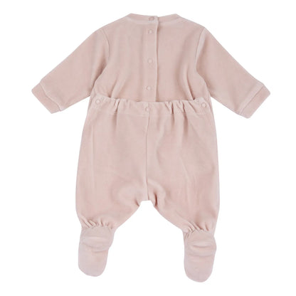 Girls Light Pink Embroidered Knitted Nappy Opening Babysuit