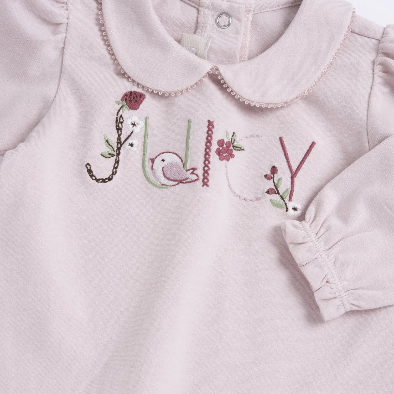 Girls Light Pink Embroidered Long Sleeve Top