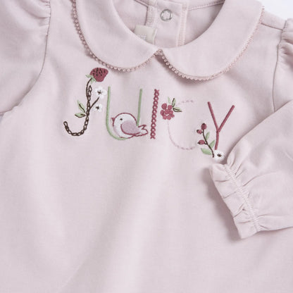 Girls Light Pink Embroidered Long Sleeve Top