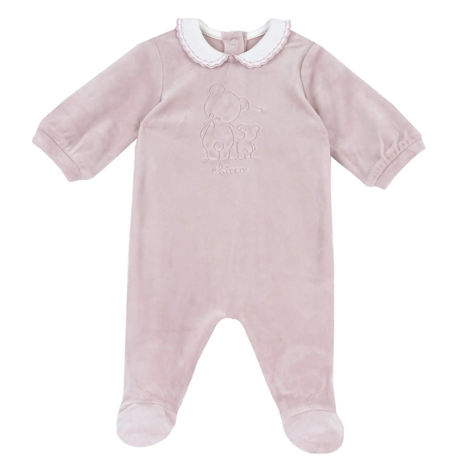 Girls Light Pink Embroidered Nappy Opening Babysuit